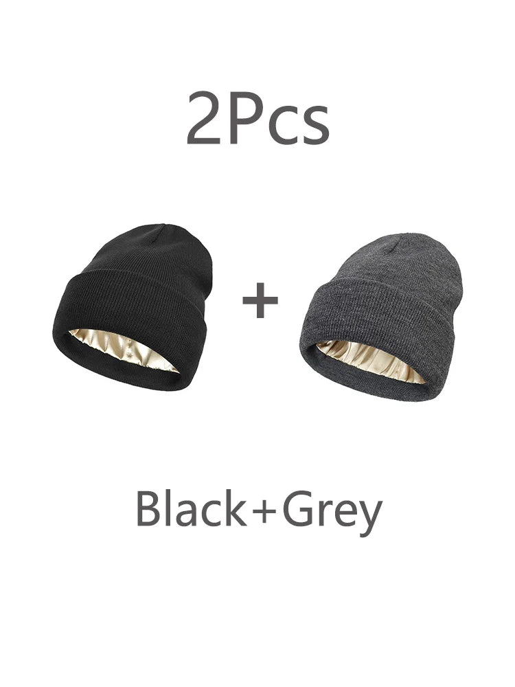 Unisex Satin Lined Beanies Hat for Women&Men Winter