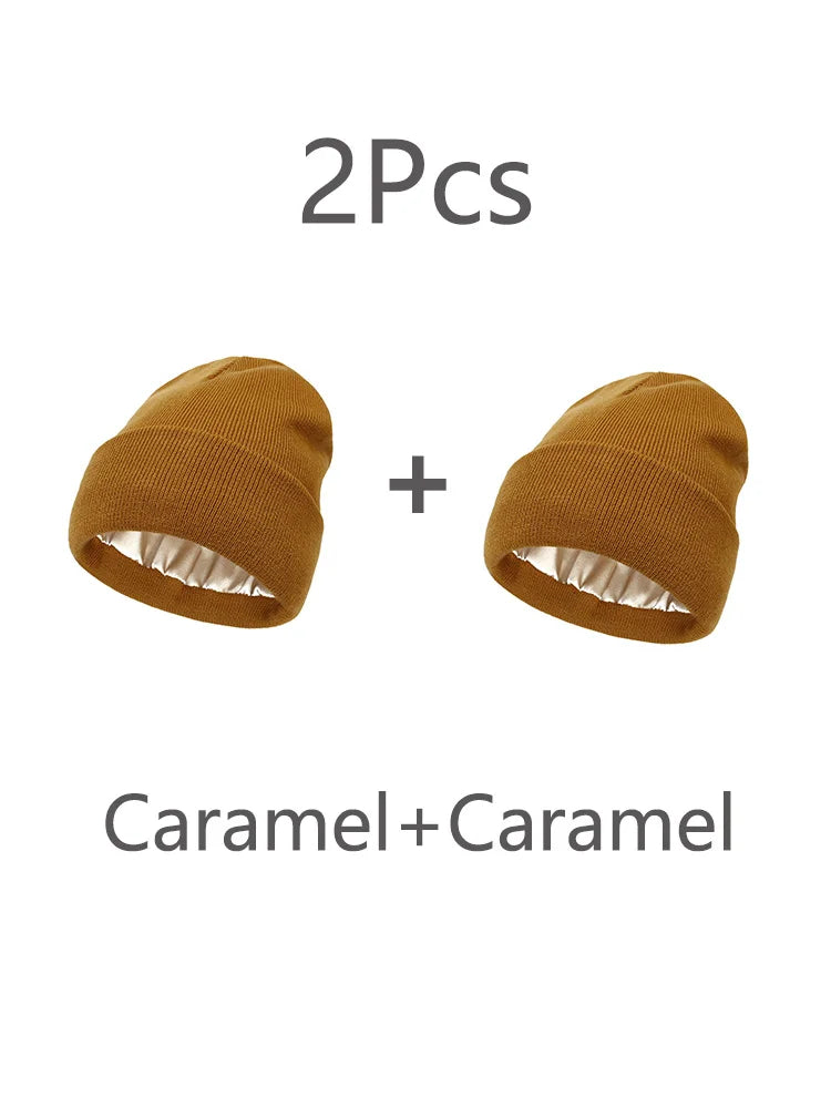 Unisex Satin Lined Beanies Hat for Women&Men Winter