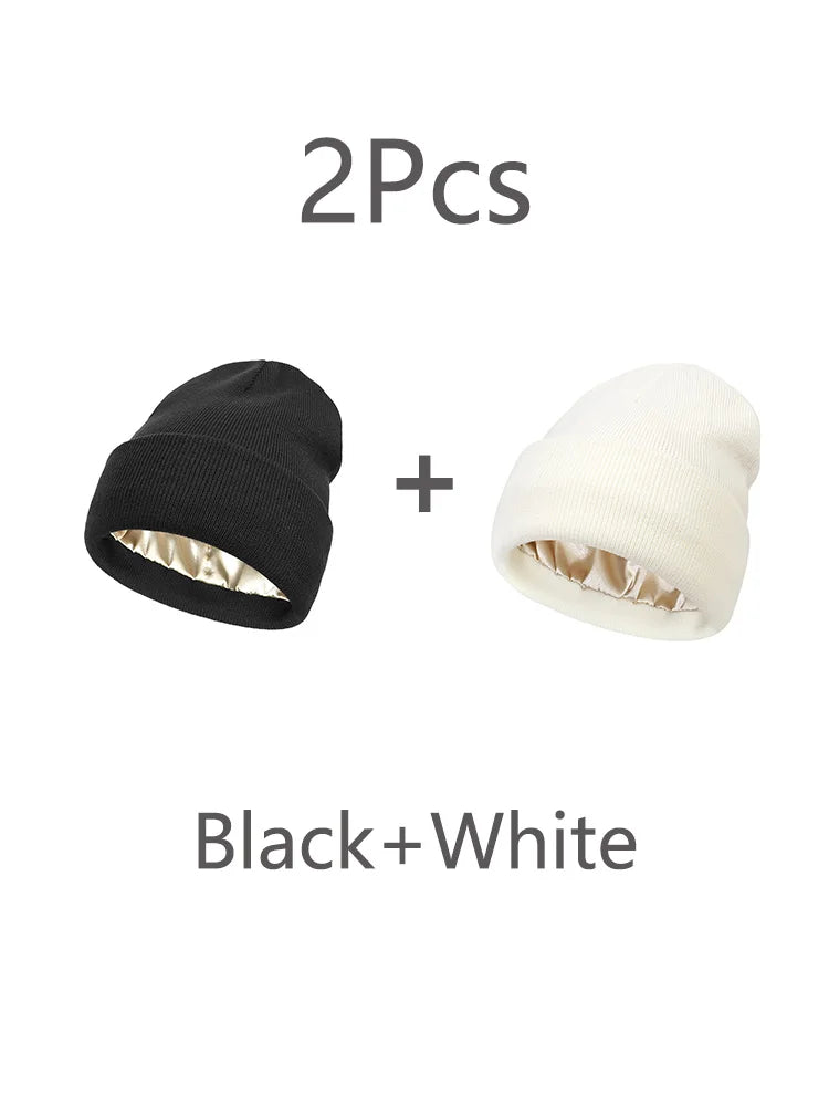Unisex Satin Lined Beanies Hat for Women&Men Winter
