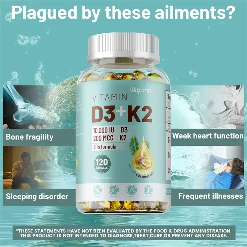 VITAMIN D3&K2 - Natural Ingredient Calcium, Bone, Teeth, Joint & Skin, Immune Support Supplement - 120 Capsules