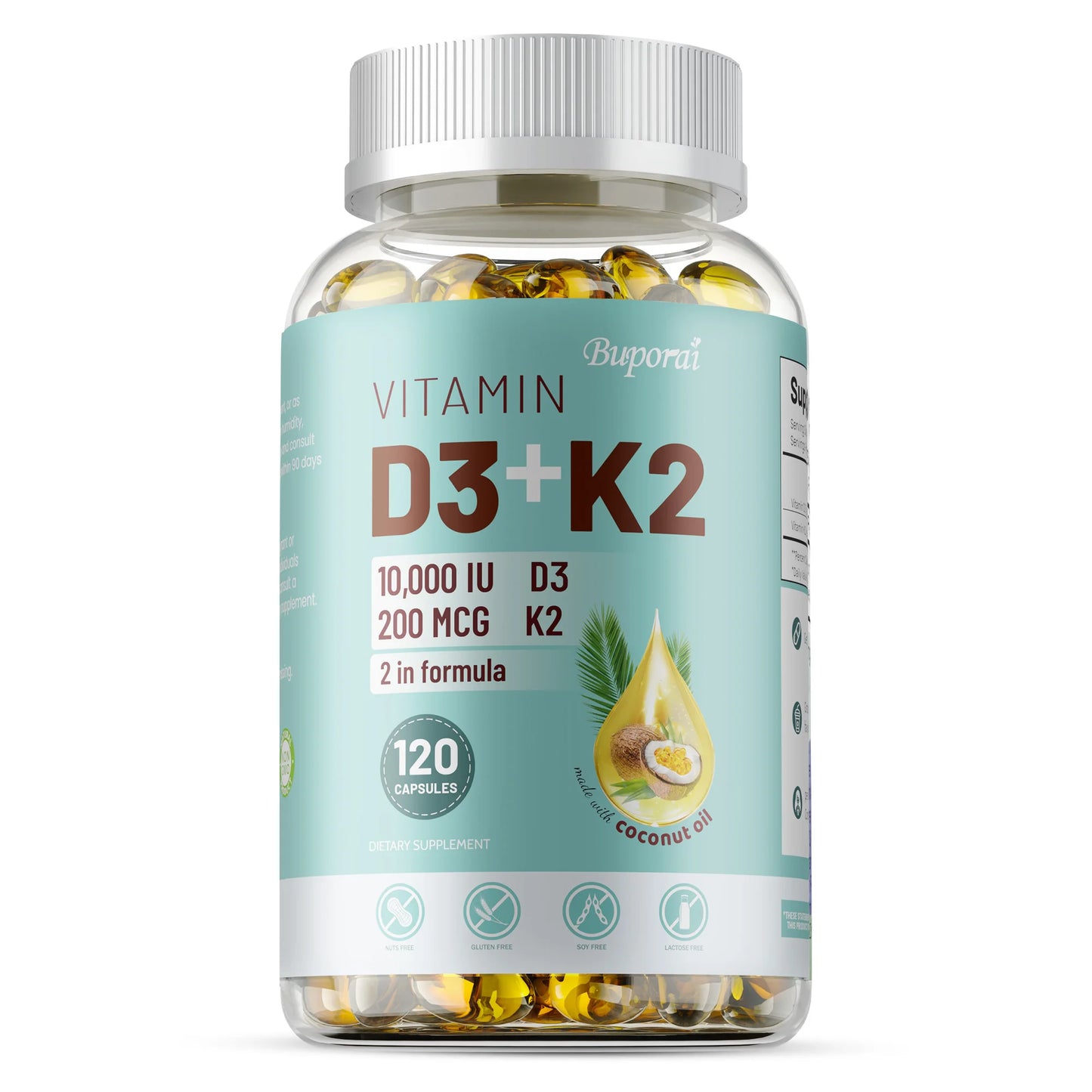 VITAMIN D3&K2 - Natural Ingredient Calcium, Bone, Teeth, Joint & Skin, Immune Support Supplement - 120 Capsules