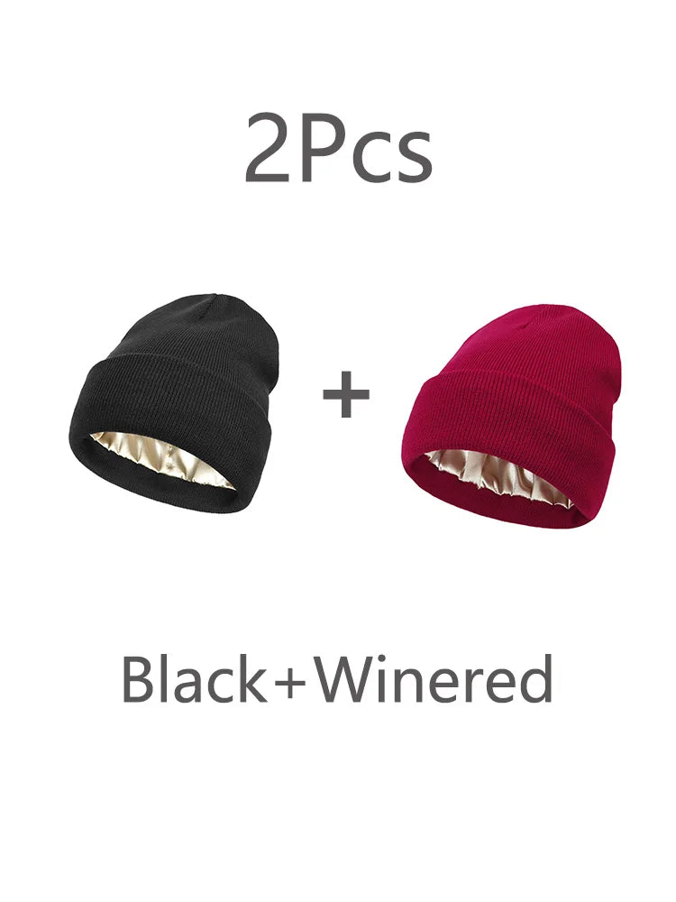 Unisex Satin Lined Beanies Hat for Women&Men Winter