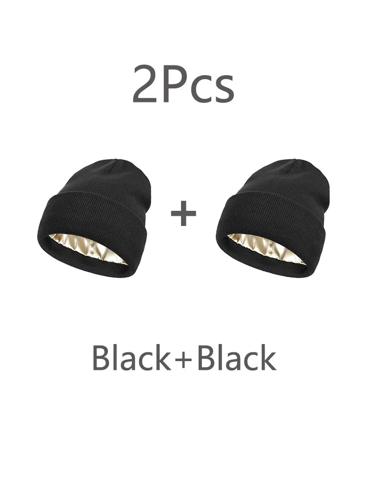 Unisex Satin Lined Beanies Hat for Women&Men Winter