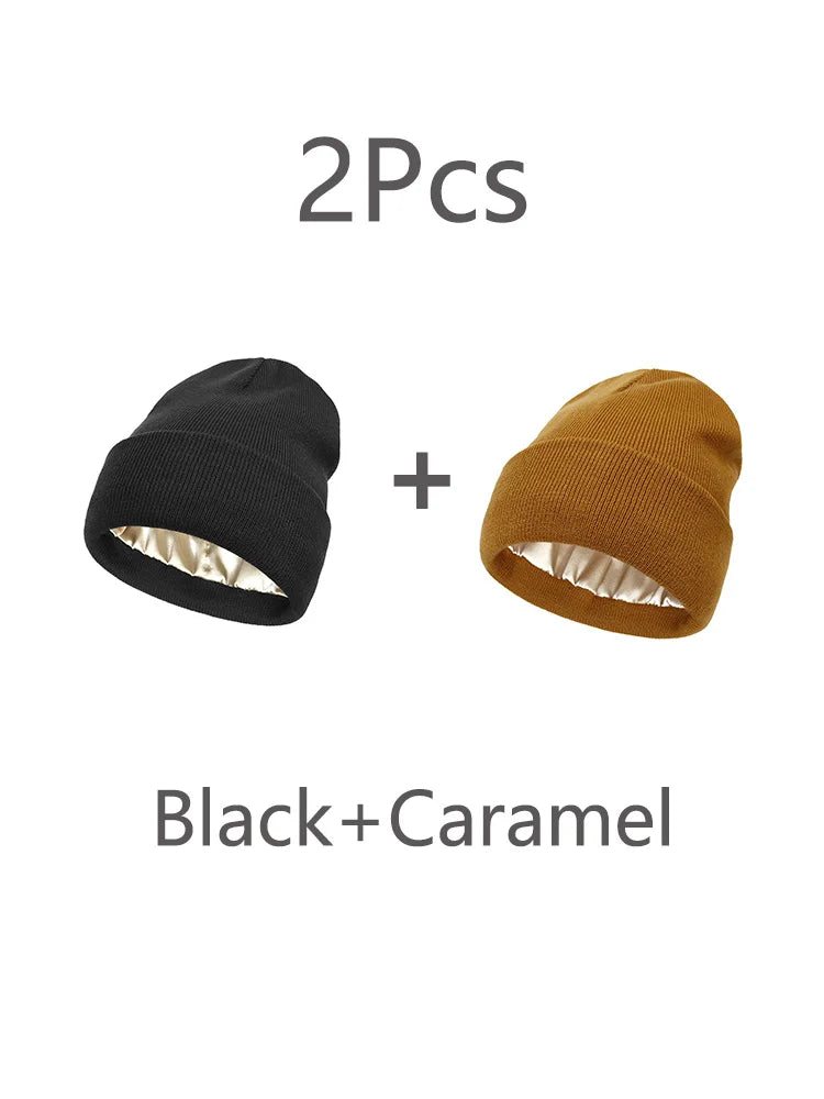 Unisex Satin Lined Beanies Hat for Women&Men Winter
