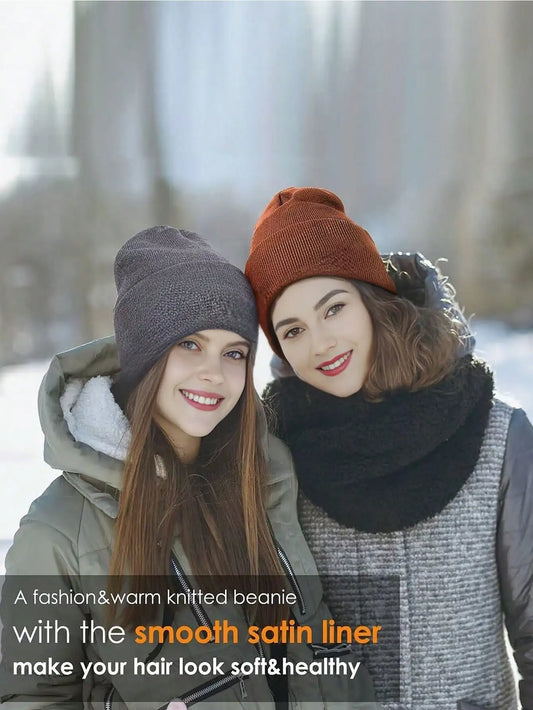 Unisex Satin Lined Beanies Hat for Women&Men Winter